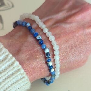 Deep Blue and Milky White Beaded Bracelets